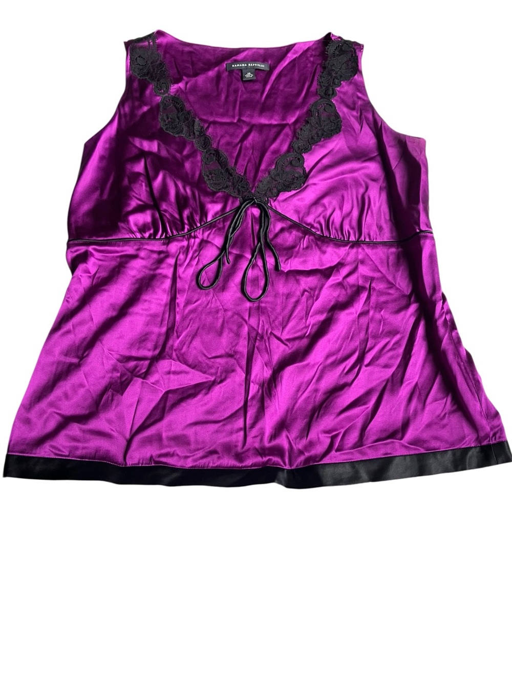 VTG Y2K Banana Republic Purple Silk Satin Tank Lace Trim 14